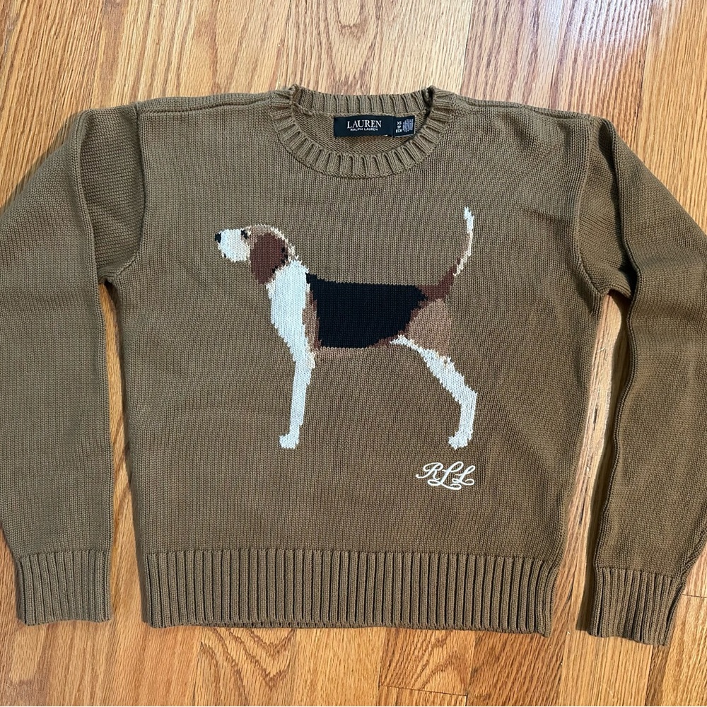 Ralph Lauren Tan Sweater with Beagle Dog Design